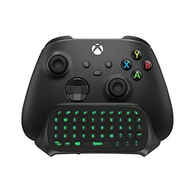 Obrázek TiMOVO klávesnice kompatibilní s Windows 10/Xbox Series XS/Xbox One, 2,4G přijímač Wireless Chatpad Message Mini se zeleným světlem a sluchátky audio jack pro Xbox one S/Xbox Elite,
