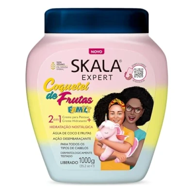 Obrázek SKALA Vlasová maska pro veganské ovoce 1000 ml intenzivní lesk a pružnost 3 v 1: Maska, kondicionér, stylingový krém 100% veganská šetrná k zvířatům, bílá, balení 1 l