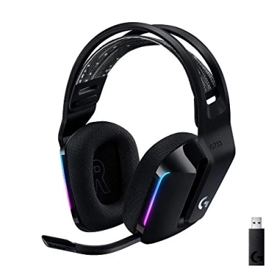 Obrázek Logitech G 733 LIGHTSPEED bezdrátová herní náhlavní souprava s čelenkou, LIGHTSYNC RGB, Blue VO!CE technologie mikrofonu, reproduktory PRO G, ultralehká, výdrž baterie 29 hodin, dosah 20 m černá