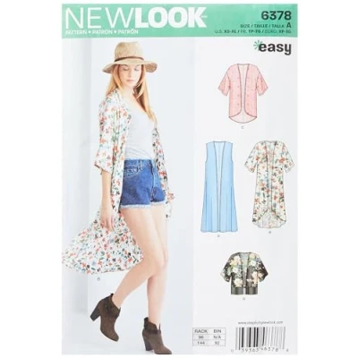 Obrázek New Look 6378 Größe A Misses &#039;Easy Kimonos mit Länge Variationen Schnittmuster, Mehrfarbig