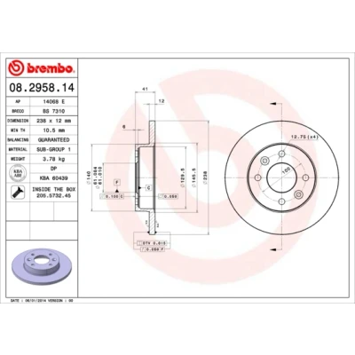 Obrázek Brembo 08.2958.14 brzdový kotouč pár