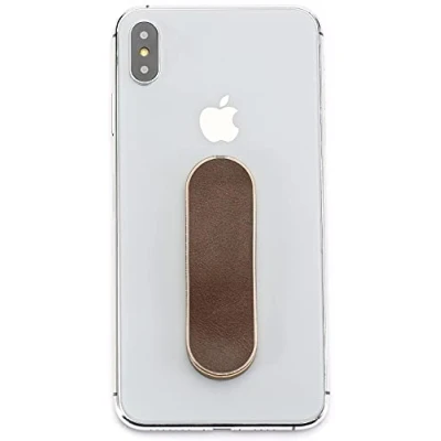 Obrázek MOMOSTiCK Originál! Smartphone prstový držák mobilní telefon na mobil stojan kroužek (řada PU kůže hnědá)