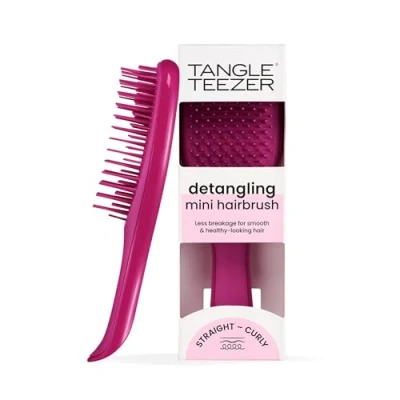 Obrázek Tangle Teezer Mini Ultimate Detangler, kartáč na vlasy růžový kompaktní rozčesávací pro mokré jemné česání bez tažení proti krepatění, veganský a netestovaný zvířatech s