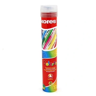 Obrázek Kores Colores: 12 barevných tužek pro děti, začátečníky a dospělé s měkkou náplní v trojúhelníkovém tvaru, sada vybraných barev včetně ořezávátka