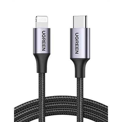 Obrázek UGREEN kabel USB C na Lightning MFi certifikovaný nabíjecí PD 3.0 kompatibilní s iPhone 14, 13, 12, 11, SE, iPad 10.2 2021, AirPods atd. (2M)