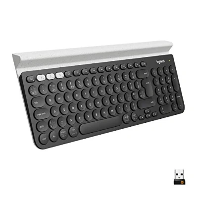 Obrázek Logitech K780 bezdrátová klávesnice, Bluetooth a připojení 2,4 GHz, funkce Multi Device Easy Switch, integrovaný držák, PC/Mac/tablet/smartphone, holandské rozložení QWERTY tmavě šedá/bílá