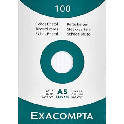 Obrázek Exacompta 13808B balení 100 ks kartotéční lístky linkované DIN A5 v kartonové krabici 14,8 x 21 cm, ideální do školy a univerzity k učení bílé
