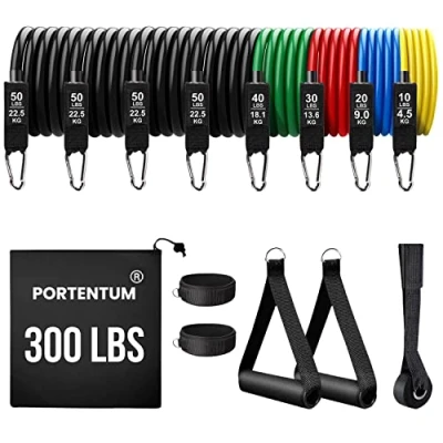 Obrázek PORTENTUM Resistance Bands Widerstandsbänder, 300 Pfund, 17 Widerstandsbänder für Yoga Calisthenic Gym Crossfit TRX Pilates, Gymnastik zu Hause, elastische Gummibänder, mit Knöcheln und Türgriff