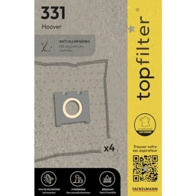 Obrázek TopFilter 64331 Staubsaugerbeutel Hoover, Staubsaugerbeutel, Polypropylen, Karton, Gummi, 30 x 26 cm, 4 Stück