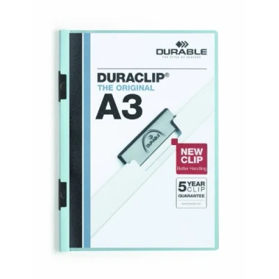 Obrázek Durable Svorka Duraclip A3, tvrdá fólie, do 60 listů modrá, balení 10 ks, 221806