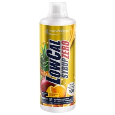 Obrázek IronMaxx LowCal Syrup Zero víceovocný 1000 ml nápojový sirup bez cukru 1: 100 vydává L směsi nápojů koncentrát s 22 mg karnitinu a 19 hořčíku v jedné porci