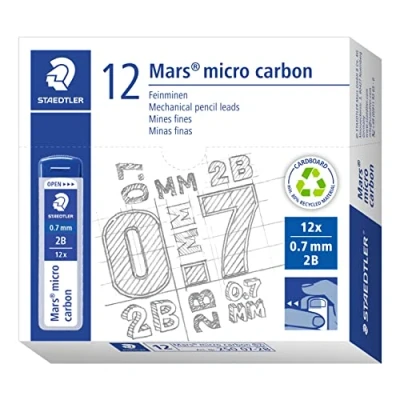 Obrázek STAEDTLER 250 07 2B Mars Micro jemné tuhy, průměr náplně 0,7 mm, 2B, 12 kusů, grafitově šedá