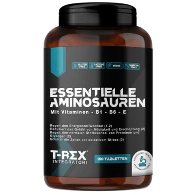 Obrázek EAA Essentielle Aminosäuren, 150 vegane tabletten mit BCAA komplex, Tryptophan, Lysin, Phenylalanin, Histidin,Threonin und Vitaminen B1, B6, E
