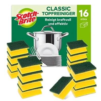 Obrázek Scotch Brite Classic Topfreiniger, 16 Schwämme pro Packung, Schwamm für Küche Reinigt kraftvoll und effektiv
