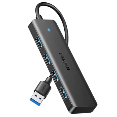Obrázek UGREEN 4portový USB 3. 0 rozbočovač 5 Gbps vícenásobný konektor Splitter pro MacBook, iMac, Surface, Dell, Thinkpad, flash disk, mobilní HDD, stolní PC a další (15 cm)