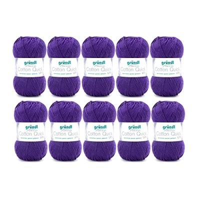 Obrázek Gründl Cotton Quick Uni pletací příze / háčkovací příze, 10 klubíček à 50 g (barevná ze 100% bavlny, certifikováno Öko Tex, 125 m, tloušťka jehlic: 3 4, x g), švestka