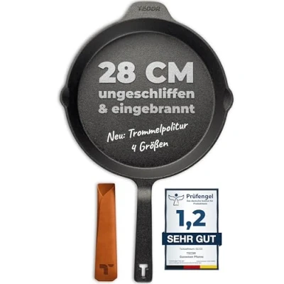 Obrázek TECOR litinová pánev indukční 28 cm neleštěná, univerzální, přírodní litina s dlouhou životností nepřilnavá indukce jednoduchá top kvalita Cast iron pan induction