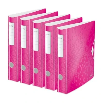 Obrázek Leitz Qualitäts Ordner 180 Active WOW, 5er Pack, A4, Schmal, Abgerundeter Rücken, 6,5 cm breit, Gummibandverschluss, Leichtes Polyfoam, Plastik Ordner, WOW Serie, Pink, 11070023