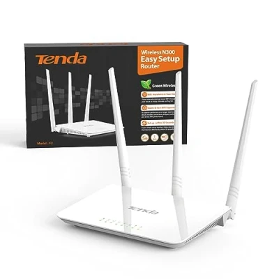Obrázek Tenda F3 N300 WLAN router, 300 Mbit/s, pouze 2,4 GHz, 3 * 5dBi externí antény, LAN/WAN port, dětská pojistka, síť pro hosty, režim přístupového bodu, žádná funkce DSL, byt s 1 2 místnostmi,