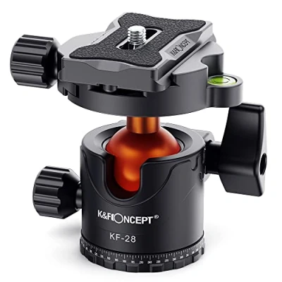 Obrázek K&amp;F Concept kulová hlava stativu, fotoaparátu s 1/4&quot; rychloupínací deskou a vodováhou, nosnost 10 kg, pro stativ, stativ jednou nohou, kamerový posuvník, zrcadlovka