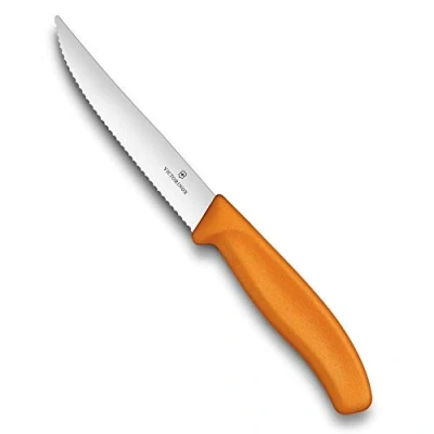 Obrázek Victorinox Swiss Classic, profesionální nůž na steaky a pizzu, extra ostrá čepel, vlnitý brus, 12 cm, nerezová ocel, oranžový