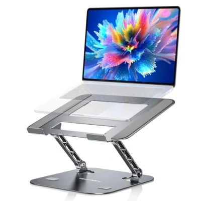 Obrázek TECKNET stojan na notebook, výškově nastavitelný, ergonomický skládací přenosný větraný držák laptop, kompatibilní se všemi 11 až 17,3&quot; pro notebooky, MacBook a tablety (šedý)