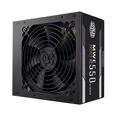 Obrázek Cooler Master MWE 550 Bronze 230V V2, PC síťový zdroj (EU zástrčka), 80 PLUS bronz, HDB ventilátor citlivý na teplotu, DC + LLC obvod s 12V lišta, nikoli modulární