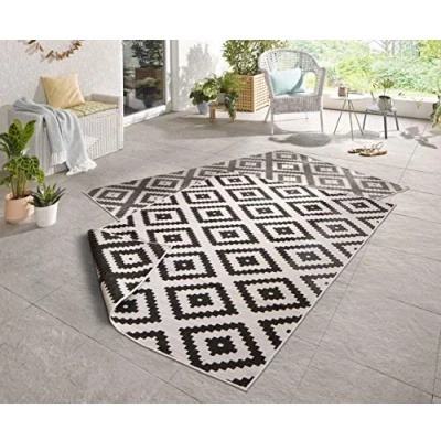 Obrázek NORTHRUGS koberec Malta pro vnitřní i venkovní použití 120 x 170 cm oboustranný odolný proti povětrnostním vlivům Moderní geometrický vzor balkon, terasu, zahradu, zimní zahradu kuchyň