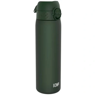 Obrázek Ion8 Láhev na pití, 500 ml, zabezpečený proti protékání, otvor jednou rukou, bezpečný uzávěr, lze mýt v myčce, bez BPA, držadlo, skládací víčko, snadné čištění, klimaticky neutrální, tmavě zelená