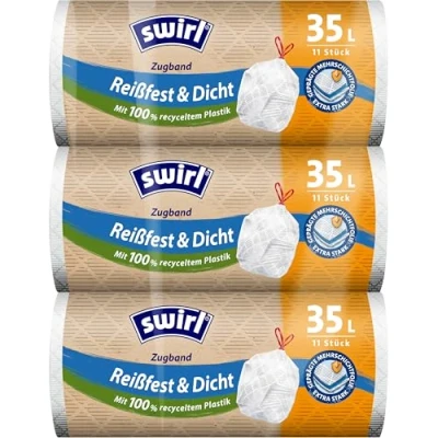 Obrázek Swirl Odolná proti roztržení a těsná taška na odpadky s páskem, 35 l, balení 3 ks 33 sáčky odpadky, extra silný, odolný odkapávání