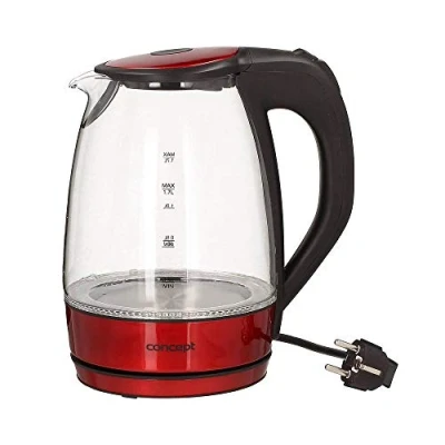 Obrázek CONCEPT Domácí přístroje rk4030re skleněná rychlovarná konvice, LED osvětlení, filtr proti vodnímu kameni, 1,7 l, 2200 W, lesklá červená / sklo