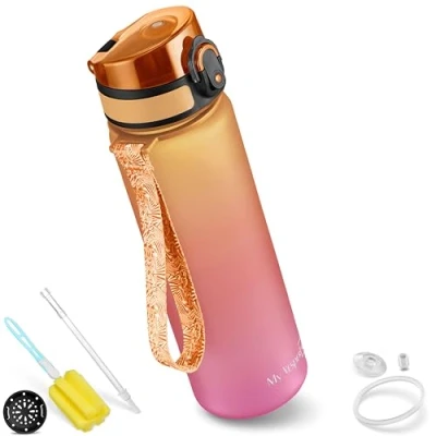 Obrázek My Vesperbox Minny dětská láhev na pití odolná proti vytečení 500 ml s brčkem nebo sítkem lehká tritanová vodu bez BPA do školky, školy (oranžová růže ml)