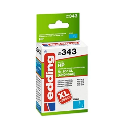 Obrázek edding patrona do tiskárny EDD 343 jednotlivá Cyan 30 ml dosah 2295 stran nahrazuje HP 951XL (CN046AE)