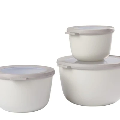 Obrázek Mepal Multimiska Cirqula Round 3dílná sada dózy na potraviny s víkem vhodné jako úložný box, lednice, mraznička a nádobí do mikrovlnné trouby 500 ml, 1000 ml &amp; 2000 Nordic White