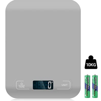 Obrázek digitální kuchyňská váha, 10 kg, váha s LCD displejem a funkcí tary, profesionální váhy na pečení vaření, přesně 1 g (šedá)