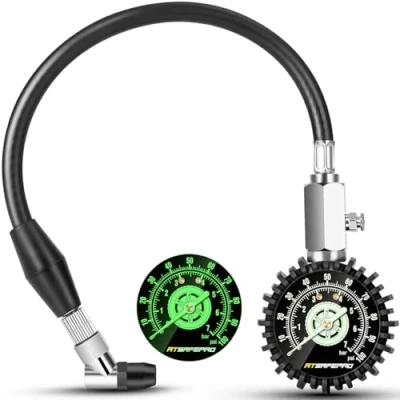 Obrázek ATsafepro zkoušečka tlaku v pneumatikách, kalibrovaný vzduchu 7 bar/100 psi Glow in the Dark, 2,5palcový ciferník, mechanický měřič analogový