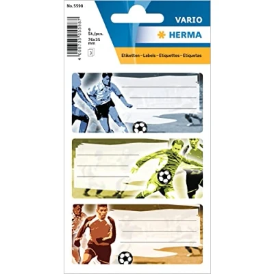 Obrázek HERMA 5598 knižní štítky k popsání fotbal, 9 kusů, 76 x 35 mm, samolepicí, linkované, nálepky na knihu pro školu, děti, dívky, chlapce, vícebarevné sešity, barevné