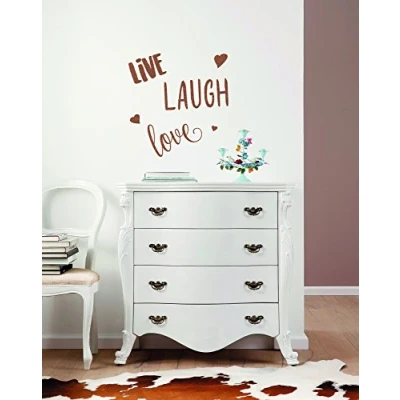 Obrázek Komar 17055h Deco, samolepka na zeď, nálepka, nástěnný obraz, nálepka stěnu LIVE Laugh Love, velikost 50 x 70 cm (šířka výška), 6 dílů, beze zbytků odstranitelná a znovu nalepitelná, Made in Germany, měď