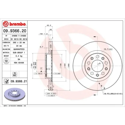 Obrázek Brzdový kotouč BREMBO 09.9366.21