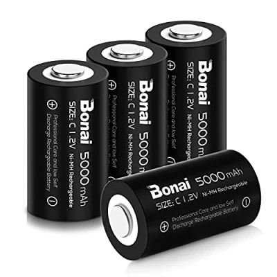Obrázek BONAI Nabíjecí baterie C 5000 mAh Baby vysoká kapacita Accu NiMH 1,2 V články s nízkým samovybíjením a dlouhou životností (4 kusy)