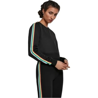 Obrázek Urban Classics Dámský pulovr Ladies Multicolor Taped Sleeve Crewneck, černá (Black 0007)., XS