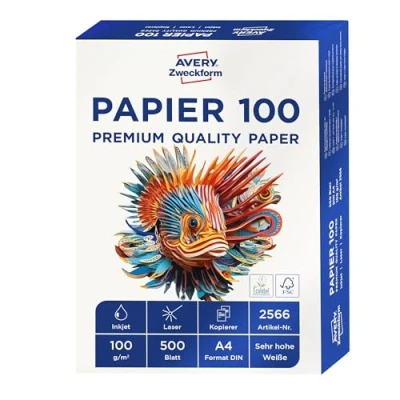Obrázek Avery Zweckform 2566 papír do inkoustové tiskárny (A4, 100 g/m², satinovaný), 500 listů, s vysokým stupněm bělosti