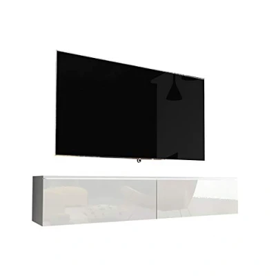 Obrázek Selsey Kane TV nízká komoda pod televizi visící/stojící 140 cm (bílá matná/bílá s vysokým leskem LED)