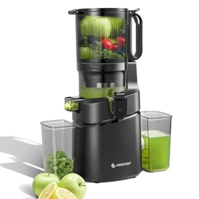 Obrázek AMZCHEF 250W automatický All In One odšťavňovač, otvor 135 mm a 1,8 l odšťavňovač na zeleninu ovoce, Slow Juicer Vítěz testu s trojitým filtrem černý