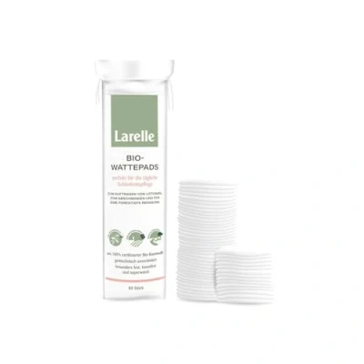 Obrázek Larelle Bio kulaté vatové tampony, 80 kusů, GOTS Ecocert, cca Ø 57 mm, perfektní pro každodenní péči o krásu