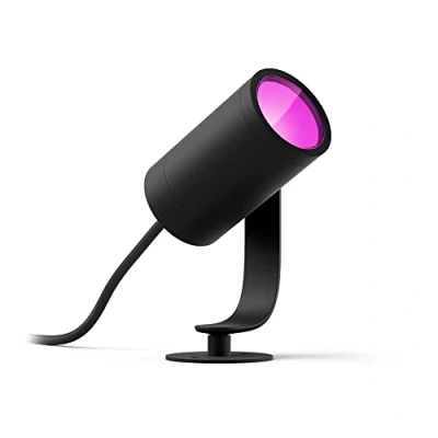Obrázek Philips Hue White &amp; Color Ambiance Lily základní sada zahradních reflektorů (590 lm), stmívatelné venkovní světlo s 16 miliony barev, chytré ovládání světla hlasem nebo aplikací, černá barva