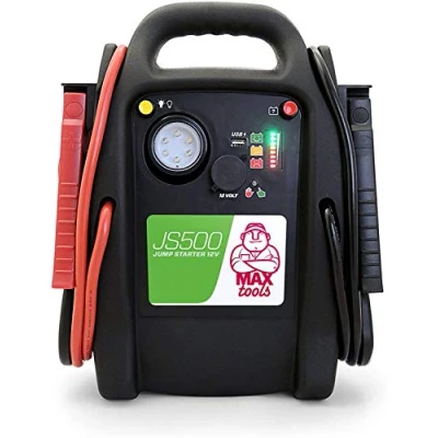 Obrázek MAXTOOLS Pomocné startovací zařízení JS500 2200 a 22 Ah, ultra bezpečná, powerbanka pro auta dodávky, 12V dieselové benzínové motory, jumpstarter s LED světlem, USB přípojka kabel