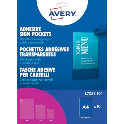 Obrázek Avery samolepicí Info kapsy 1 pro Folio 221 X 304 mm 10 kusů Průhledná