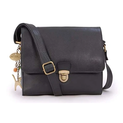 Obrázek Catwalk Collection Handbags Damen Leder Umhängetasche Crossbody Bag/Handtasche Mittelgroß Verstellbarer Schultergurt DIANA Schwarz