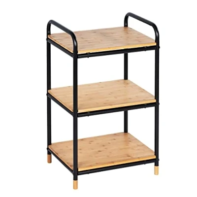 Obrázek WENKO Regal Mod. Loft mit 3 Etagen, offenes Wohnregal aus Bambus &amp; Metall, zusätzlicher Stauraum z. B. in Küche, Diele oder Wohnzimmer, 42 x 69 33,5 cm, Schwarz matt/Natur